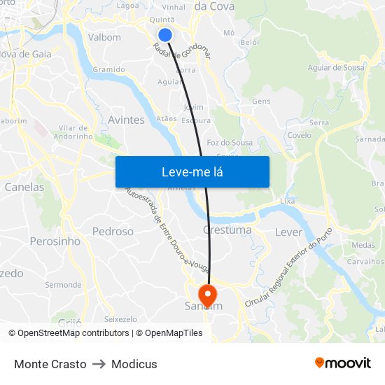 Monte Crasto to Modicus map