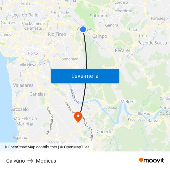 Calvário to Modicus map