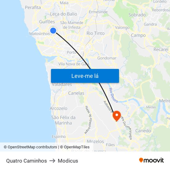 Quatro Caminhos to Modicus map