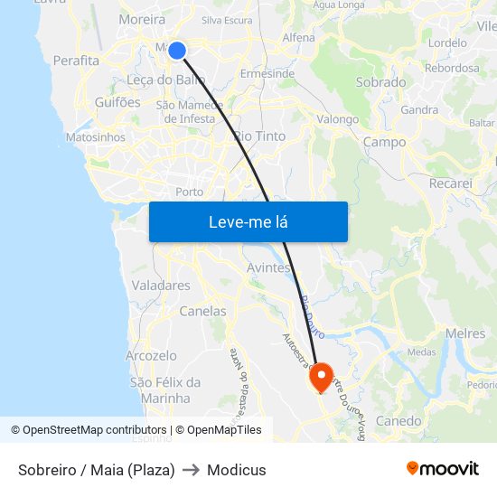 Sobreiro / Maia (Plaza) to Modicus map