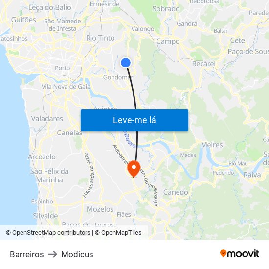 Barreiros to Modicus map