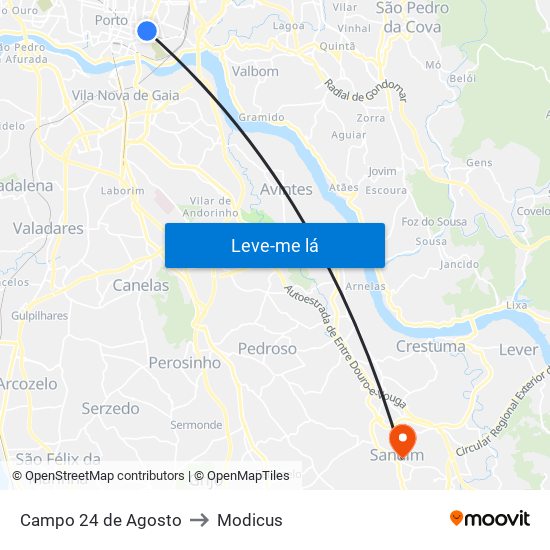 Campo 24 de Agosto to Modicus map