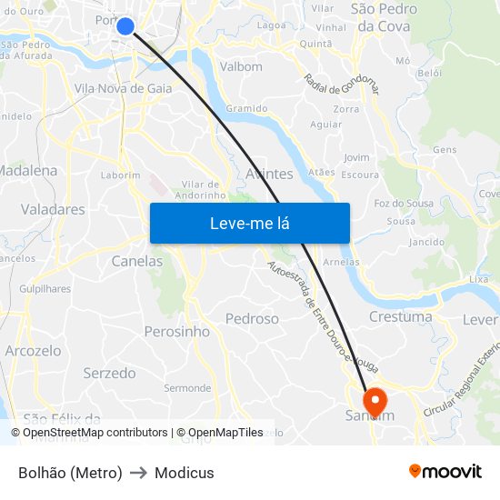Bolhão (Metro) to Modicus map