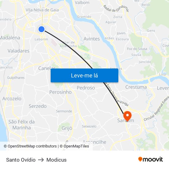 Santo Ovídio to Modicus map