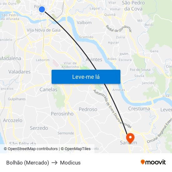 Bolhão (Mercado) to Modicus map