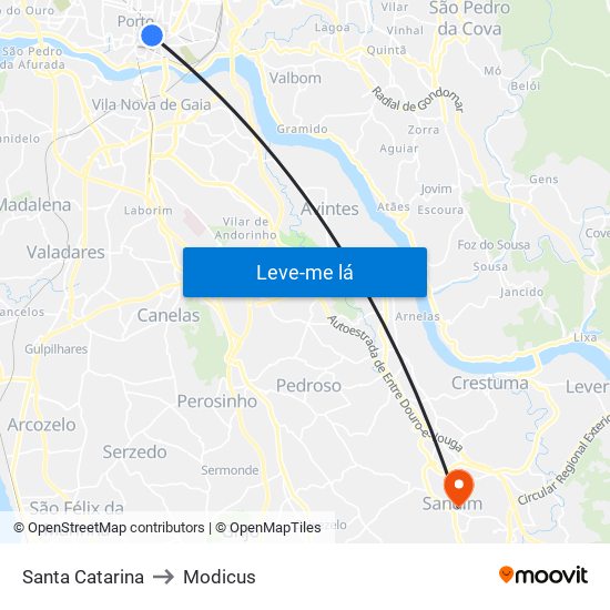 Santa Catarina to Modicus map