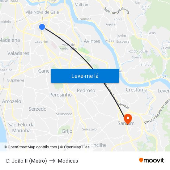 D. João II (Metro) to Modicus map