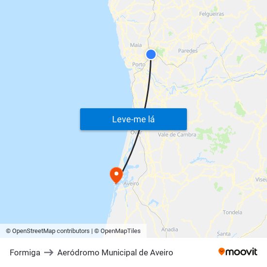 Formiga to Aeródromo Municipal de Aveiro map