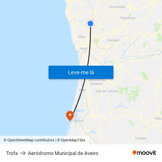 Trofa to Aeródromo Municipal de Aveiro map
