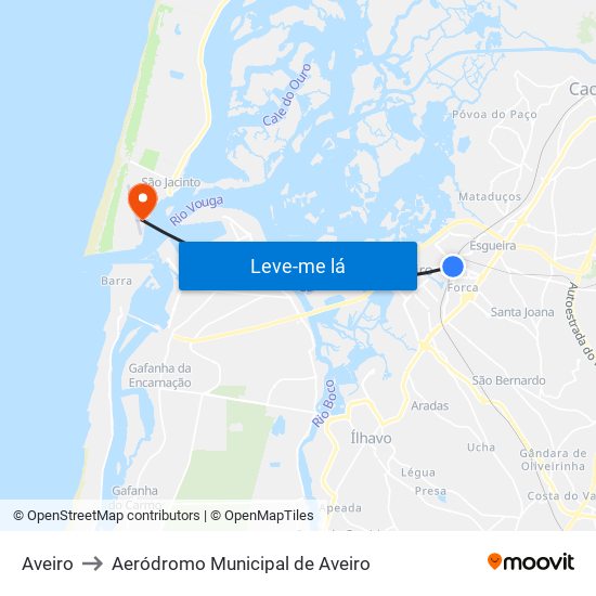 Aveiro to Aeródromo Municipal de Aveiro map