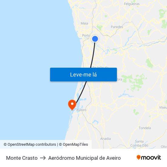 Monte Crasto to Aeródromo Municipal de Aveiro map