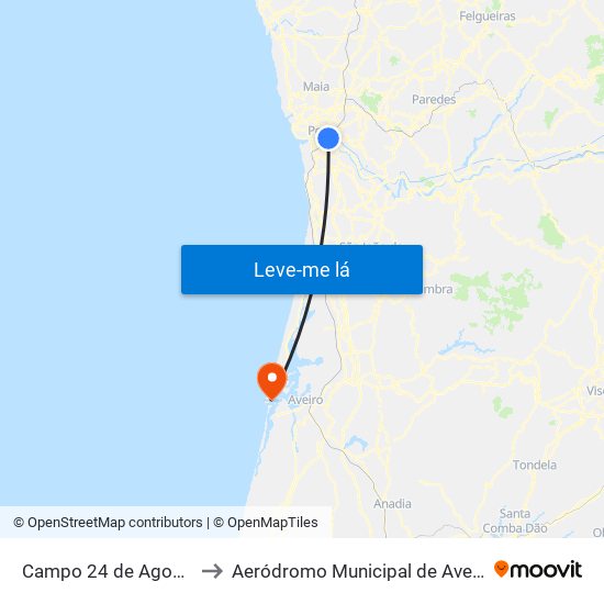 Campo 24 de Agosto to Aeródromo Municipal de Aveiro map