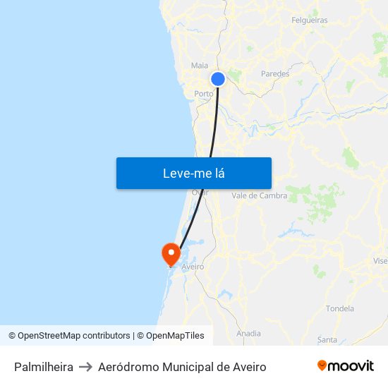 Palmilheira to Aeródromo Municipal de Aveiro map