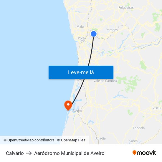 Calvário to Aeródromo Municipal de Aveiro map