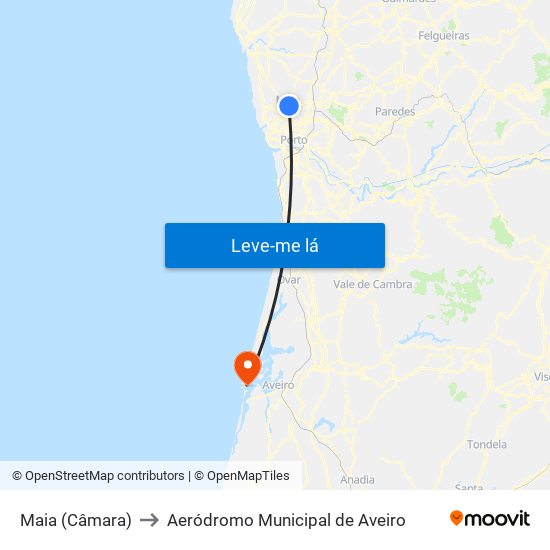 Maia (Câmara) to Aeródromo Municipal de Aveiro map