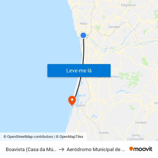Boavista (Casa da Música) to Aeródromo Municipal de Aveiro map