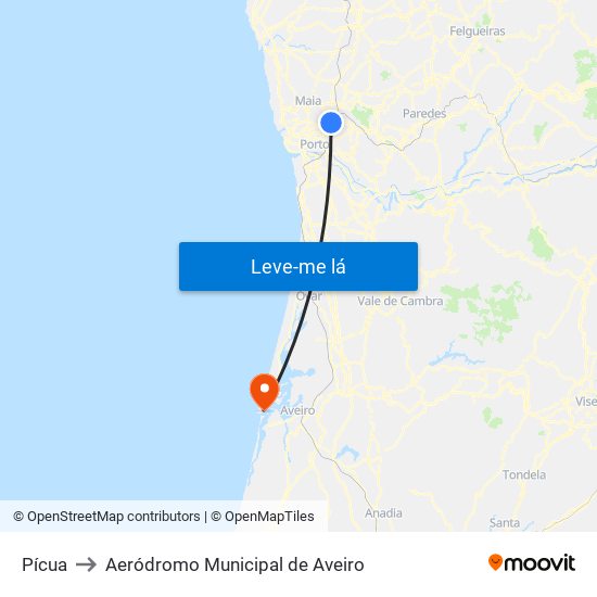 Pícua to Aeródromo Municipal de Aveiro map