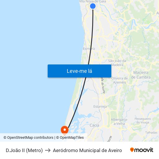 D.João II (Metro) to Aeródromo Municipal de Aveiro map