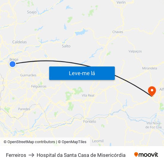 Ferreiros to Hospital da Santa Casa de Misericórdia map