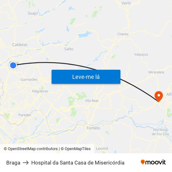 Braga to Hospital da Santa Casa de Misericórdia map