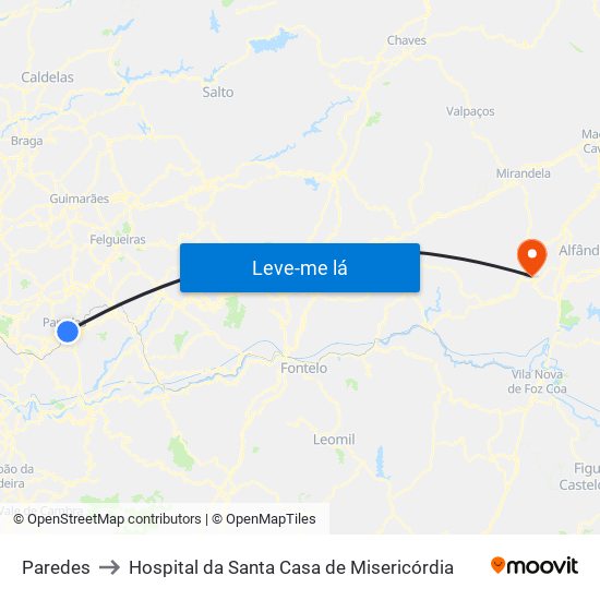 Paredes to Hospital da Santa Casa de Misericórdia map