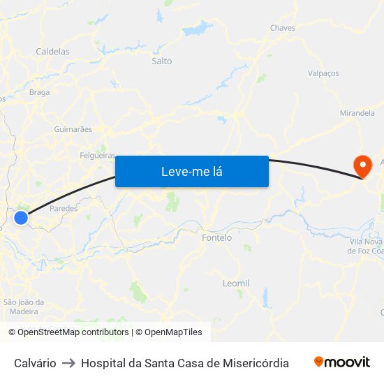 Calvário to Hospital da Santa Casa de Misericórdia map