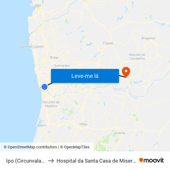 Ipo (Circunvalação) to Hospital da Santa Casa de Misericórdia map