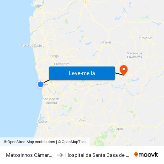 Matosinhos Câmara (Matc1) to Hospital da Santa Casa de Misericórdia map