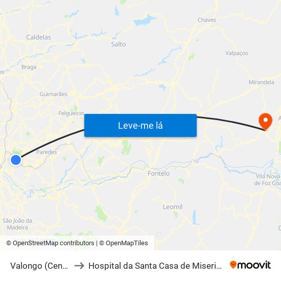 Valongo (Centro) to Hospital da Santa Casa de Misericórdia map