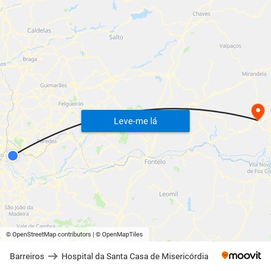 Barreiros to Hospital da Santa Casa de Misericórdia map