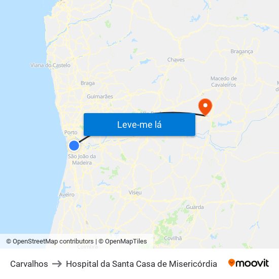 Carvalhos to Hospital da Santa Casa de Misericórdia map