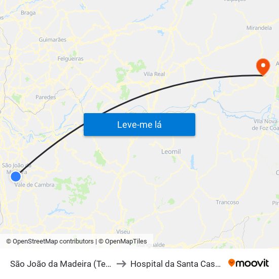 São João da Madeira (Terminal Rodoviário) to Hospital da Santa Casa de Misericórdia map