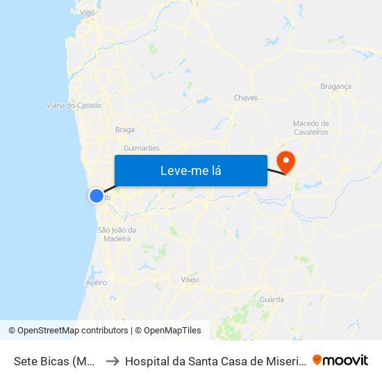 Sete Bicas (Metro) to Hospital da Santa Casa de Misericórdia map