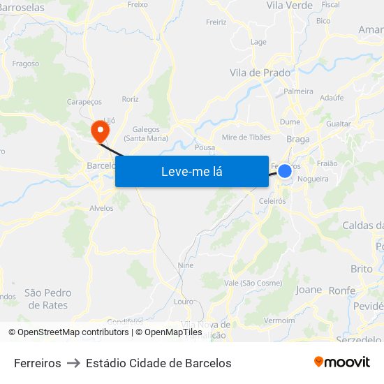 Ferreiros to Estádio Cidade de Barcelos map