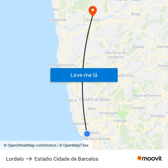 Lordelo to Estádio Cidade de Barcelos map