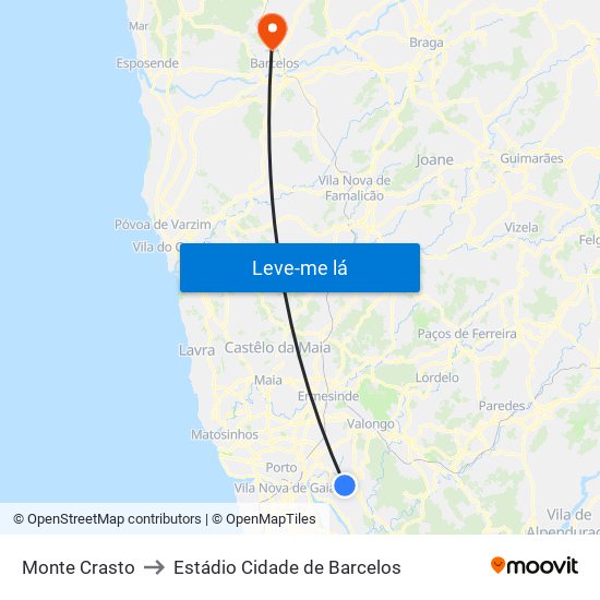 Monte Crasto to Estádio Cidade de Barcelos map