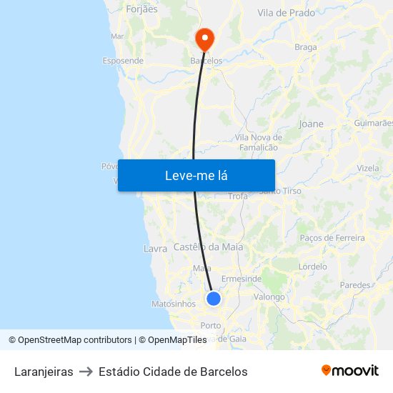 Laranjeiras to Estádio Cidade de Barcelos map