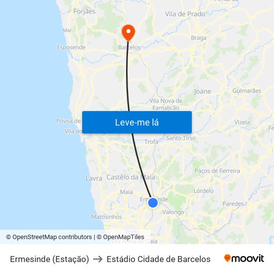 Ermesinde (Estação) to Estádio Cidade de Barcelos map