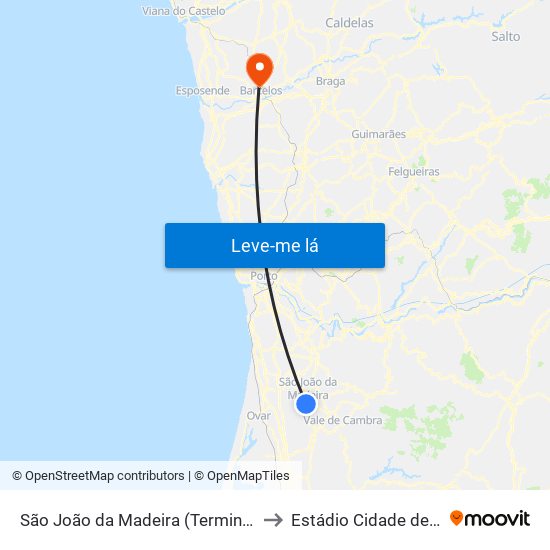 São João da Madeira (Terminal Rodoviário) to Estádio Cidade de Barcelos map