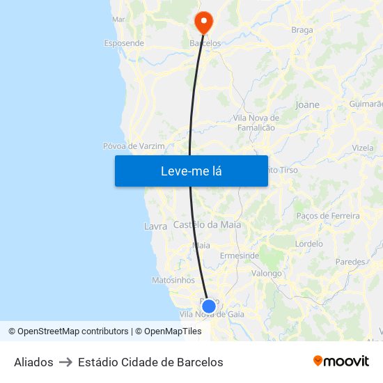 Aliados to Estádio Cidade de Barcelos map