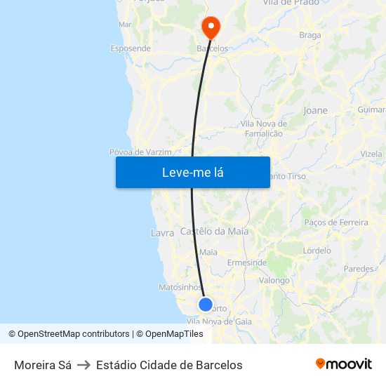 Moreira Sá to Estádio Cidade de Barcelos map
