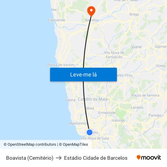Boavista (Cemitério) to Estádio Cidade de Barcelos map