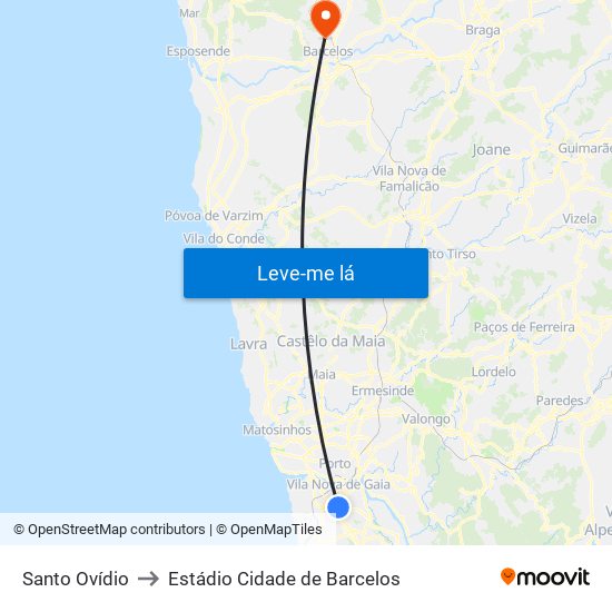 Santo Ovídio to Estádio Cidade de Barcelos map