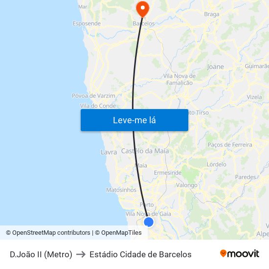 D.João II (Metro) to Estádio Cidade de Barcelos map