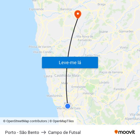 Porto - São Bento to Campo de Futsal map