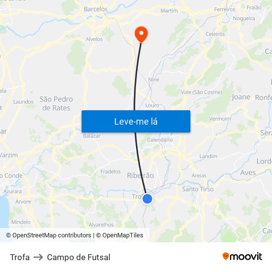 Trofa to Campo de Futsal map