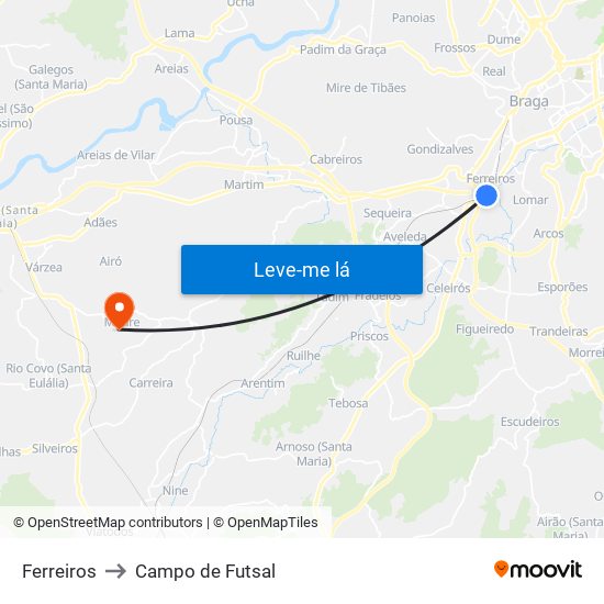 Ferreiros to Campo de Futsal map