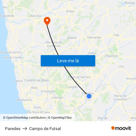 Paredes to Campo de Futsal map