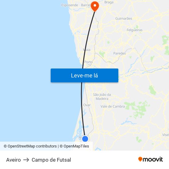 Aveiro to Campo de Futsal map