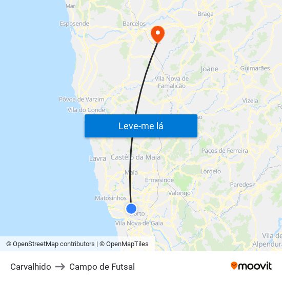 Carvalhido to Campo de Futsal map